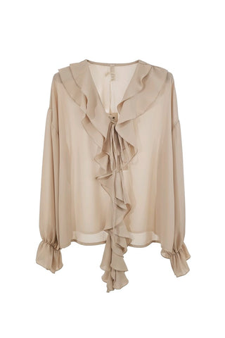 Bluse med lang flæse pynt